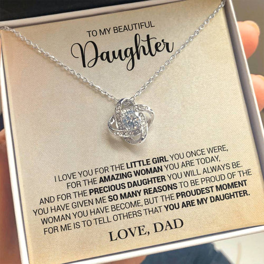 To My Daughter - Proud That You Are My Daughter - Love Dad - Love Knot Necklace