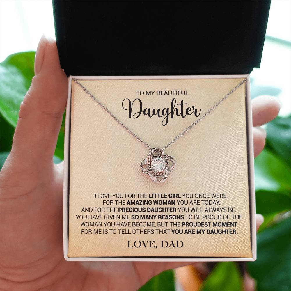 To My Daughter - Proud That You Are My Daughter - Love Dad - Love Knot Necklace