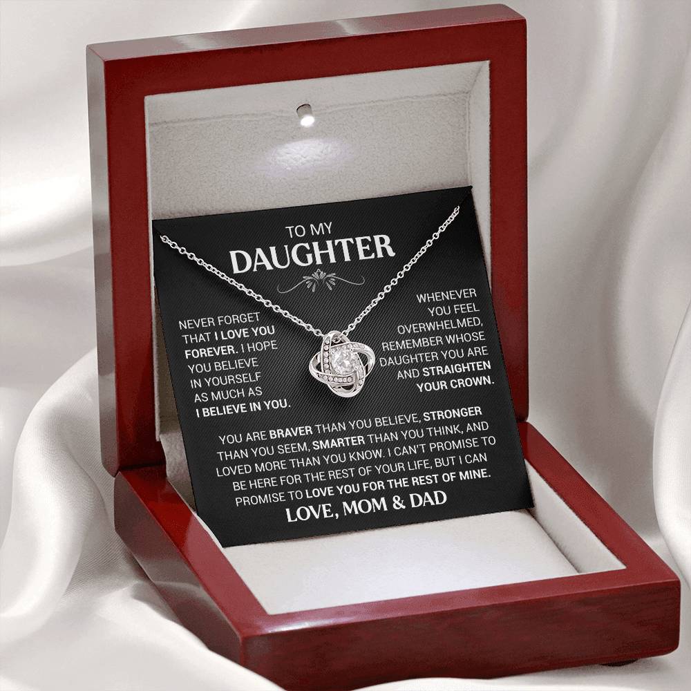 Beautiful Gift for Daughter From Mom and Dad - Believe In Yourself - Love Knot Necklace