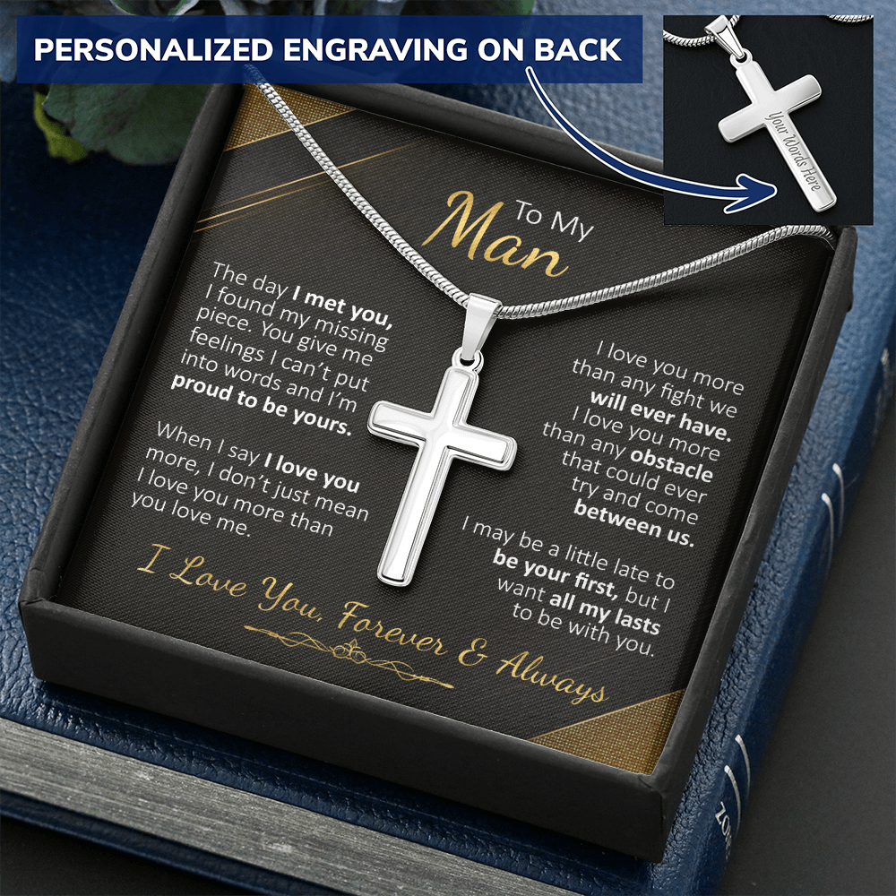 To My Man - The Day I Met You - Personalized Cross Necklace