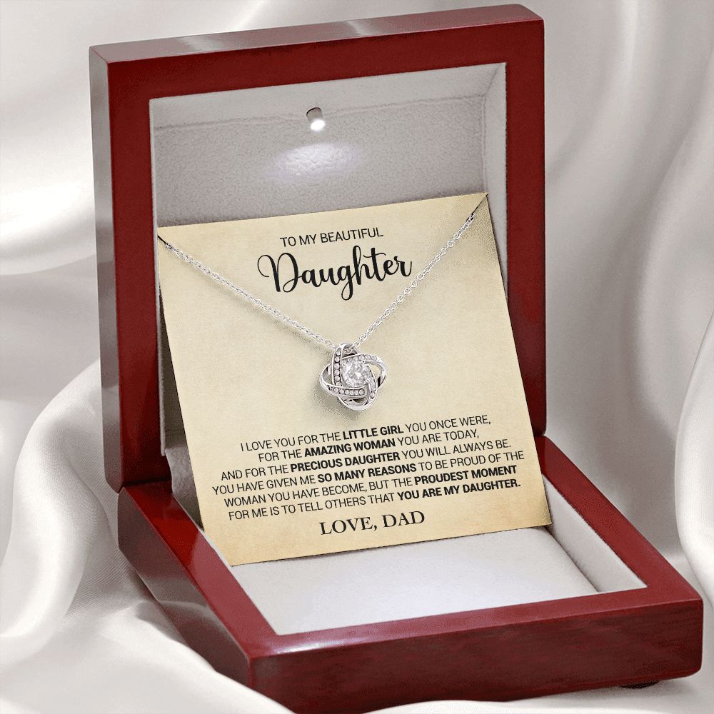 To My Daughter - Proud That You Are My Daughter - Love Dad - Love Knot Necklace