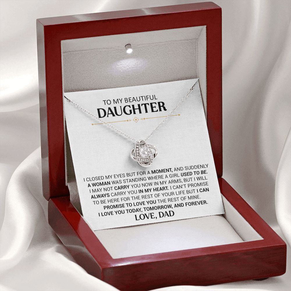 To My Beautiful Daughter - I Love You Today And Forever - Love Knot Necklace