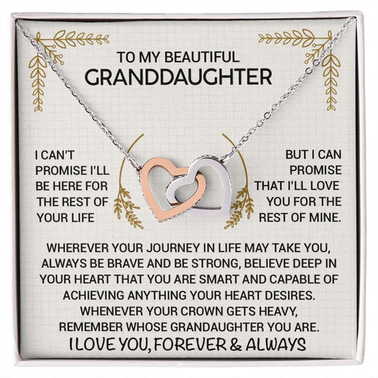 To My Beautiful Granddaughter - Always Be Brave And Be Strong - Interlocking Hearts Necklace