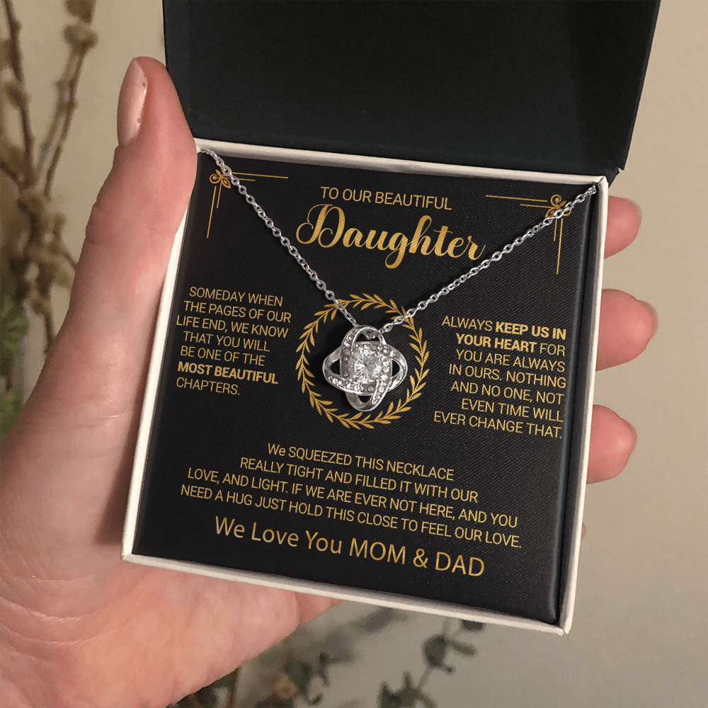 To Our Beautiful Daughter - Always Keep Us In Your Heart - Love Knot Necklace