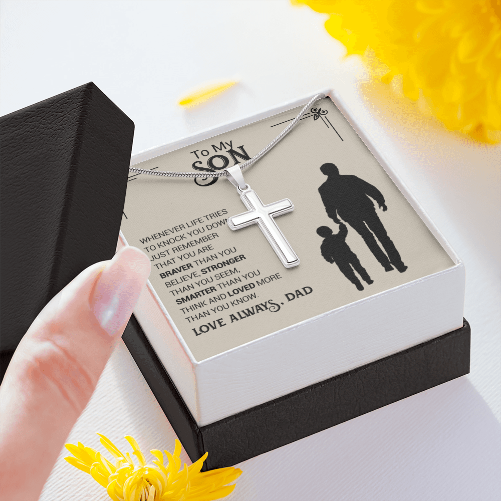To My Son - You are Braver Thank You Seem - Cross Necklace