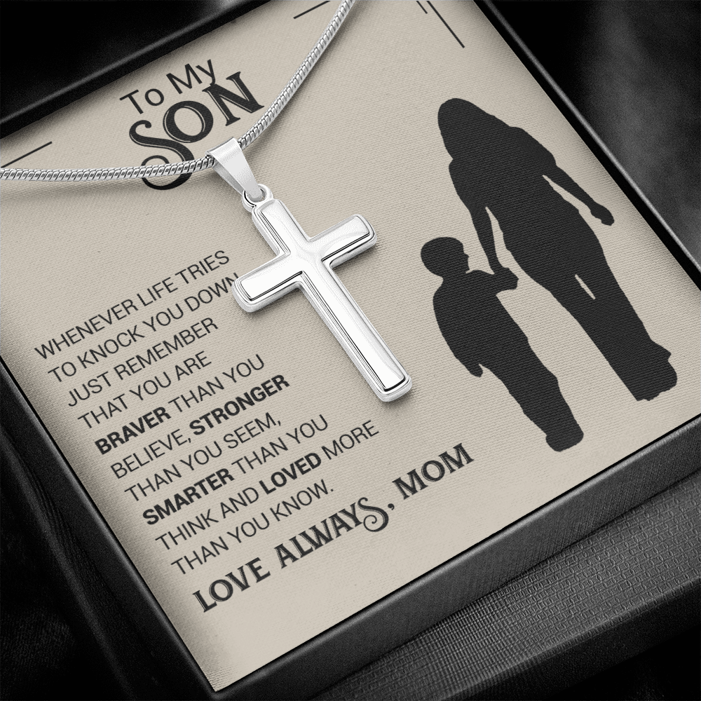 To My Son - You are Braver Thank You Seem - Cross Necklace