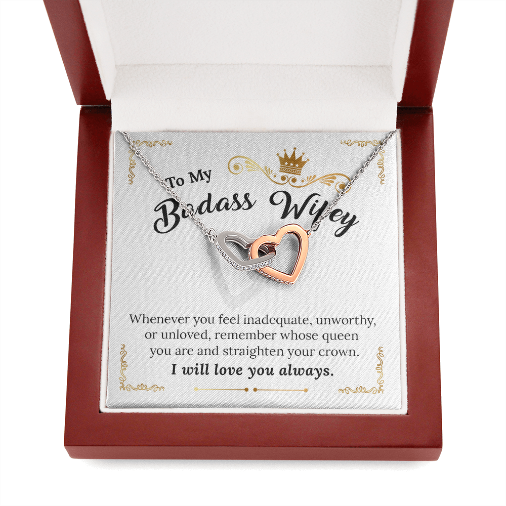 To My Badass Wifey - Remember Whose Queen You Are - Interlocking Hearts Necklace
