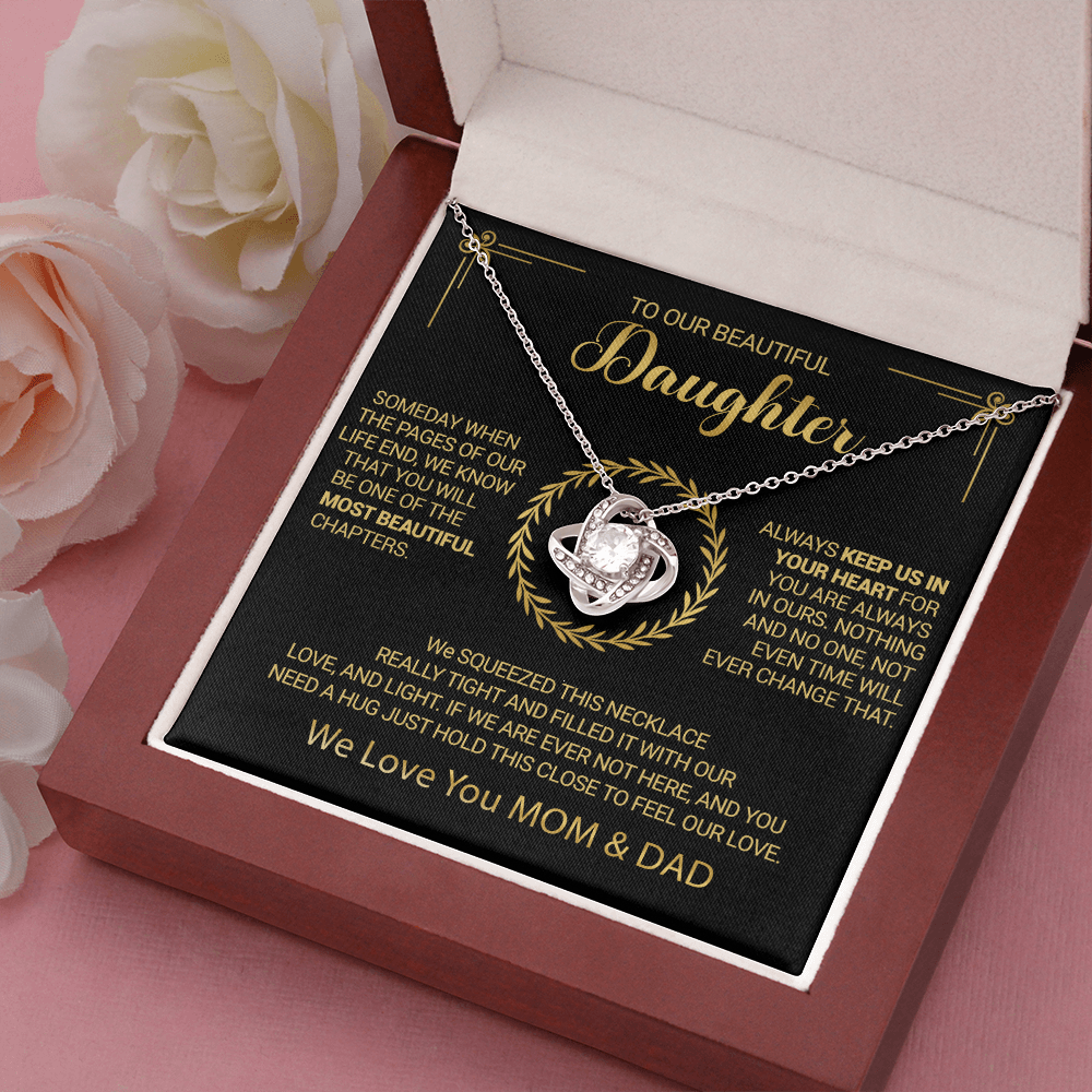 To Our Beautiful Daughter - Always Keep Us In Your Heart - Love Knot Necklace