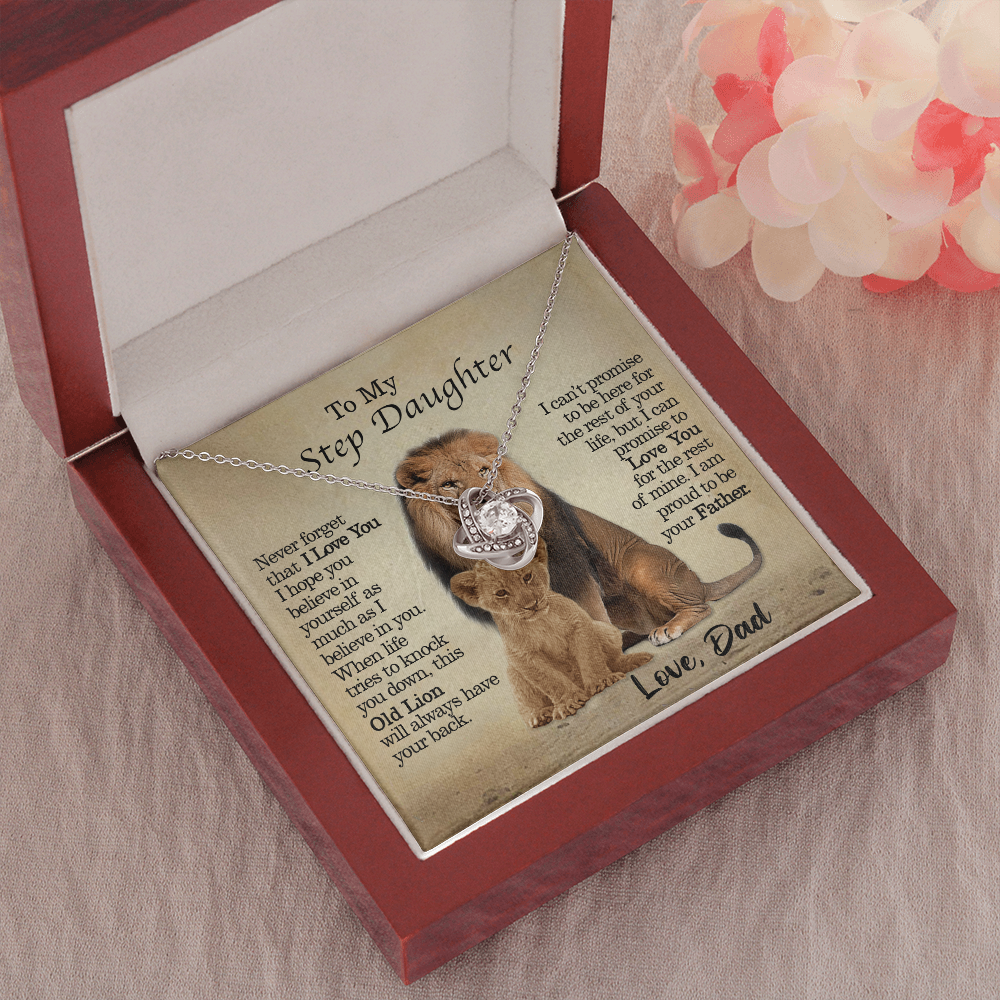To My Step Daughter - This Old Lion Will Always Have Your Back - Love Knot Necklace