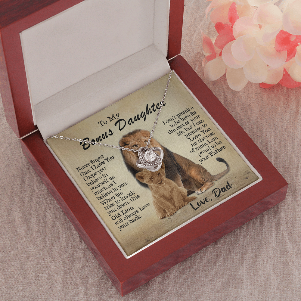 To My Bonus Daughter - This Old Lion Will Always Have Your Back - Love Knot Necklace