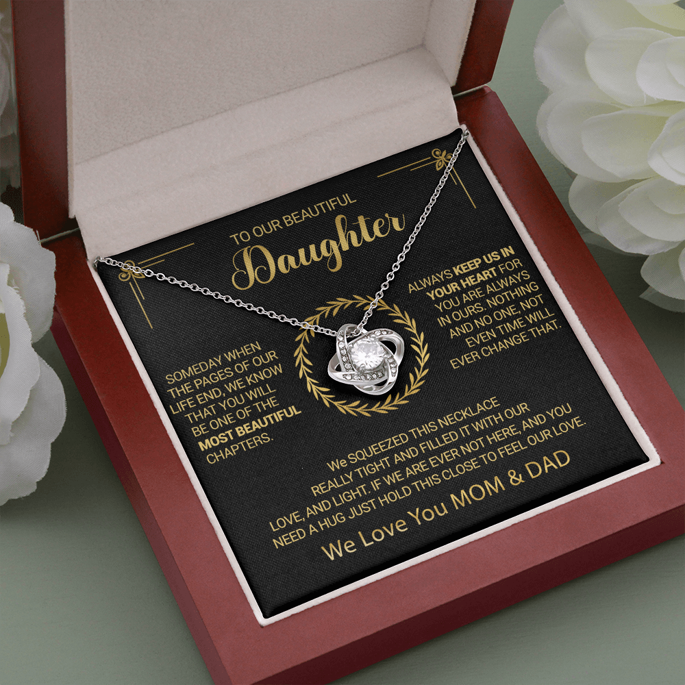 To Our Beautiful Daughter - Always Keep Us In Your Heart - Love Knot Necklace