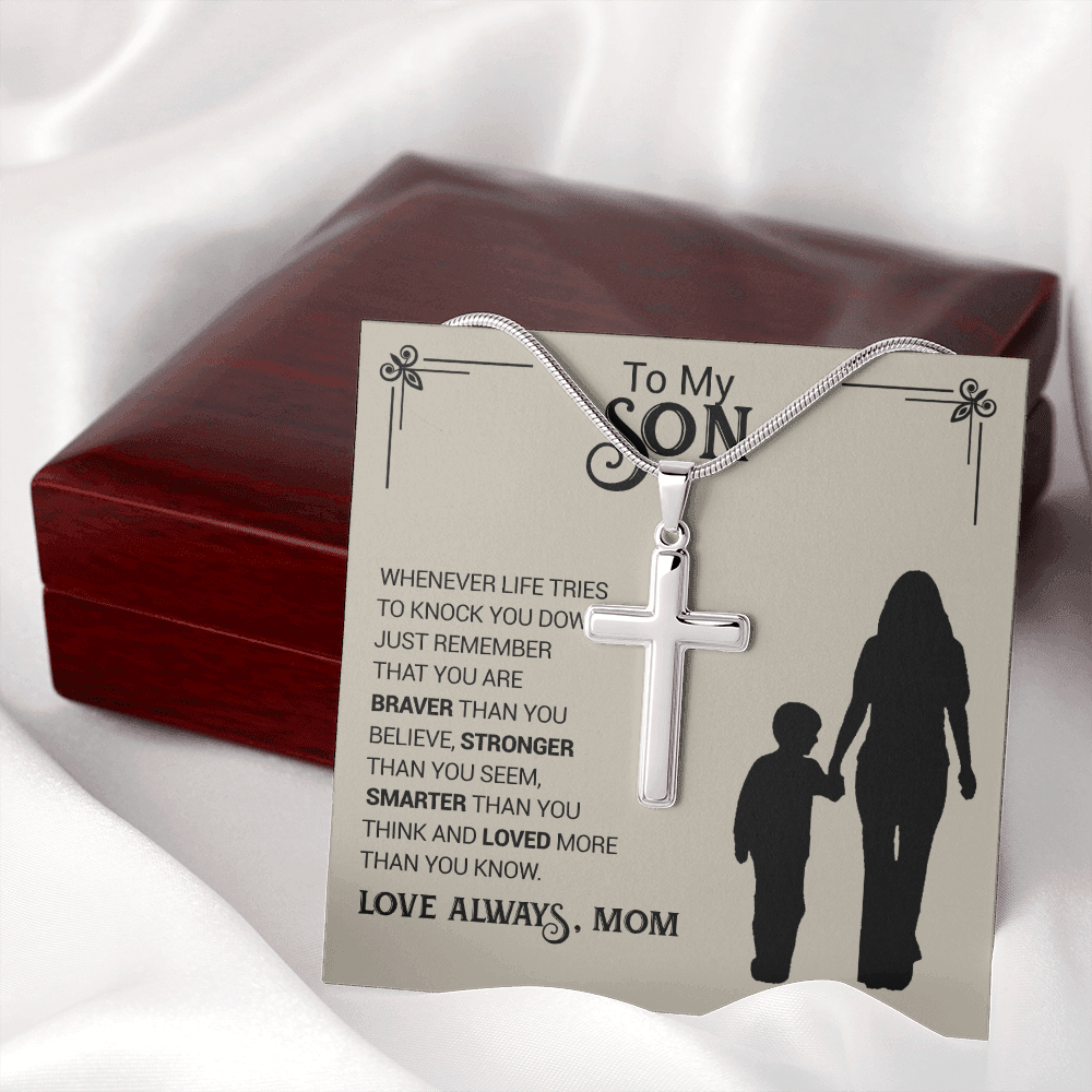 To My Son - You are Braver Thank You Seem - Cross Necklace