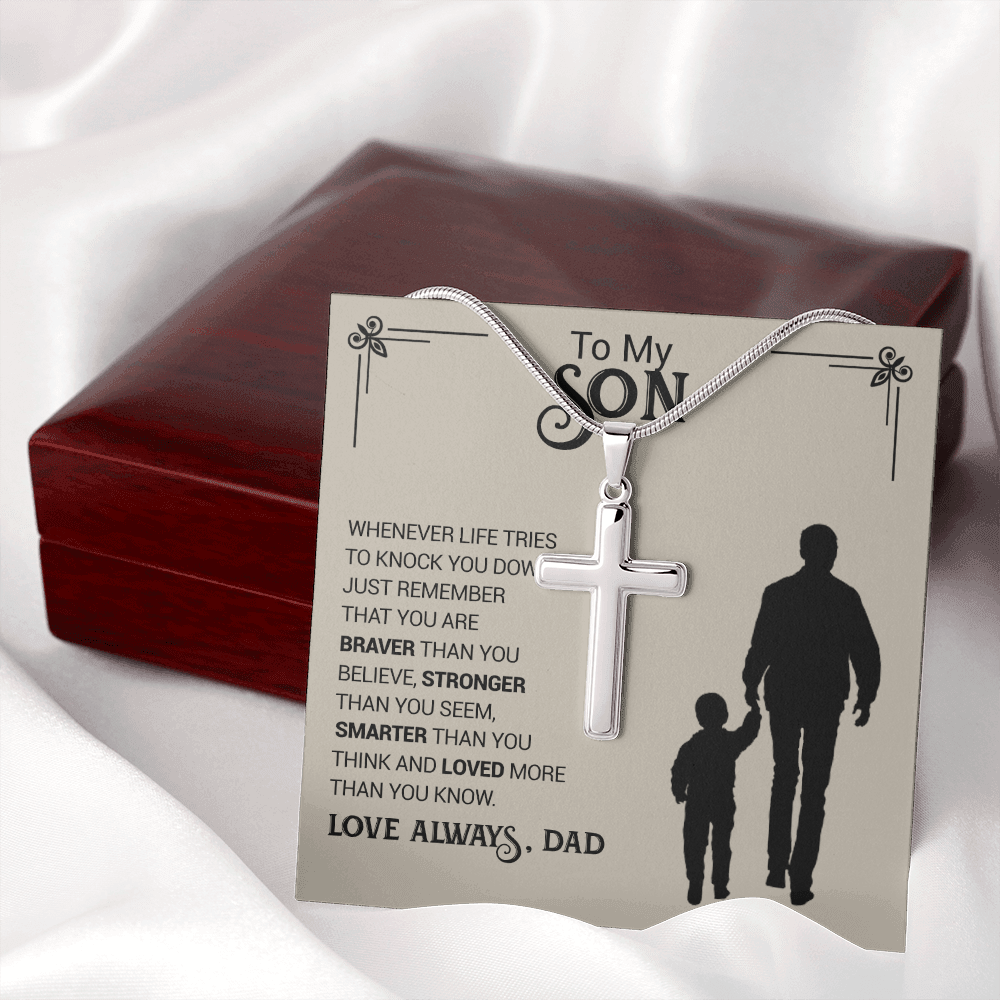 To My Son - You are Braver Thank You Seem - Cross Necklace