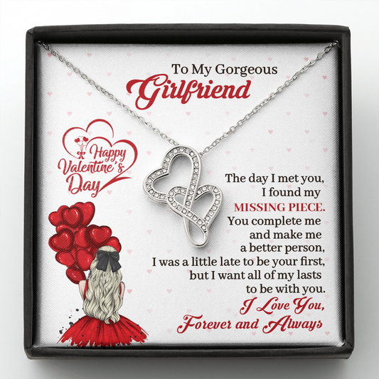 To My Gorgeous Girlfriend - I Found My Missing Piece - Double Hearts Necklace