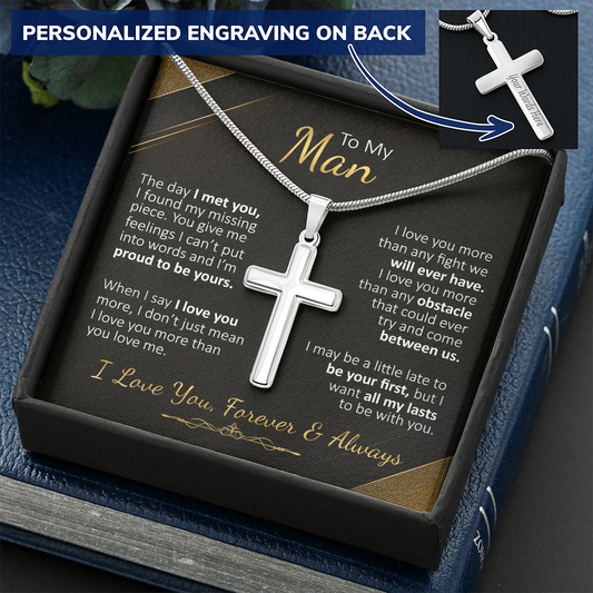 To My Man - The Day I Met You - Personalized Cross Necklace