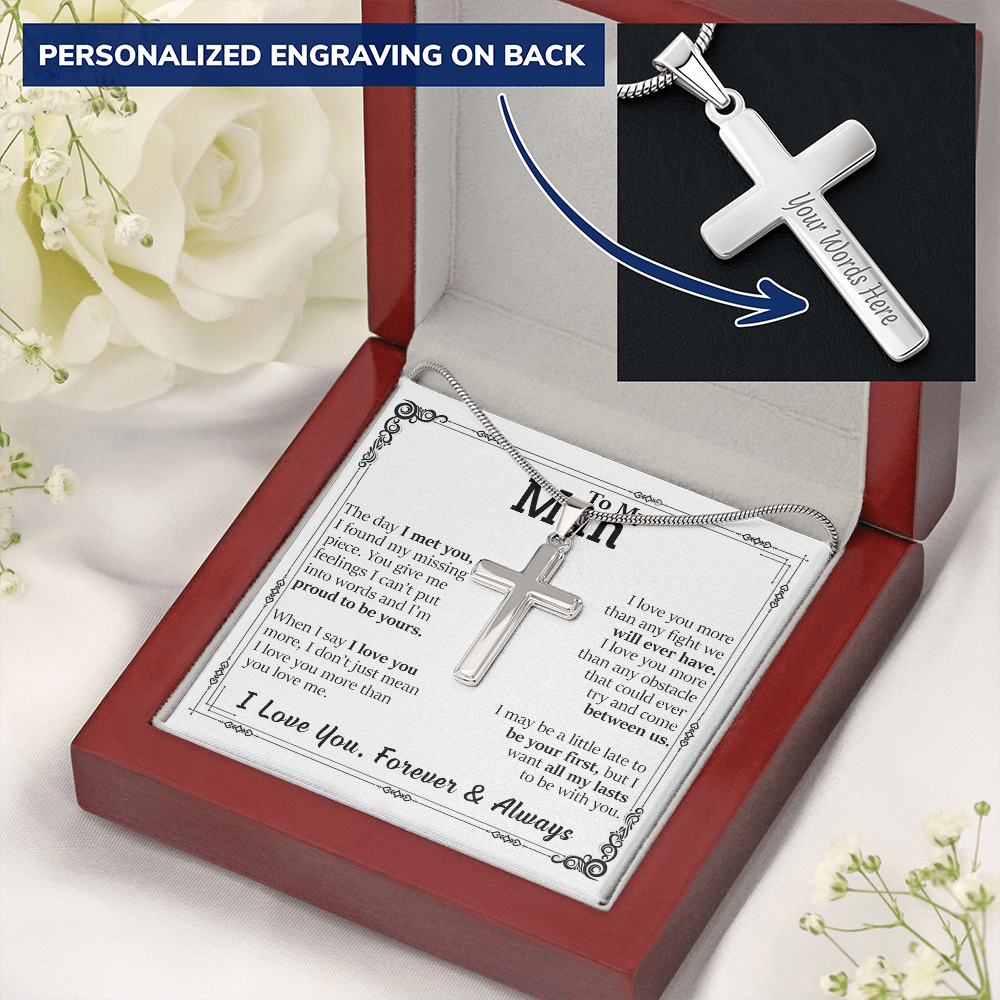 To My Man - The Day I Met You - WHT BG - Personalized Cross Necklace