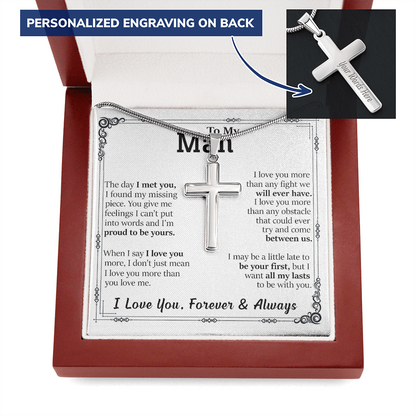 To My Man - The Day I Met You - WHT BG - Personalized Cross Necklace