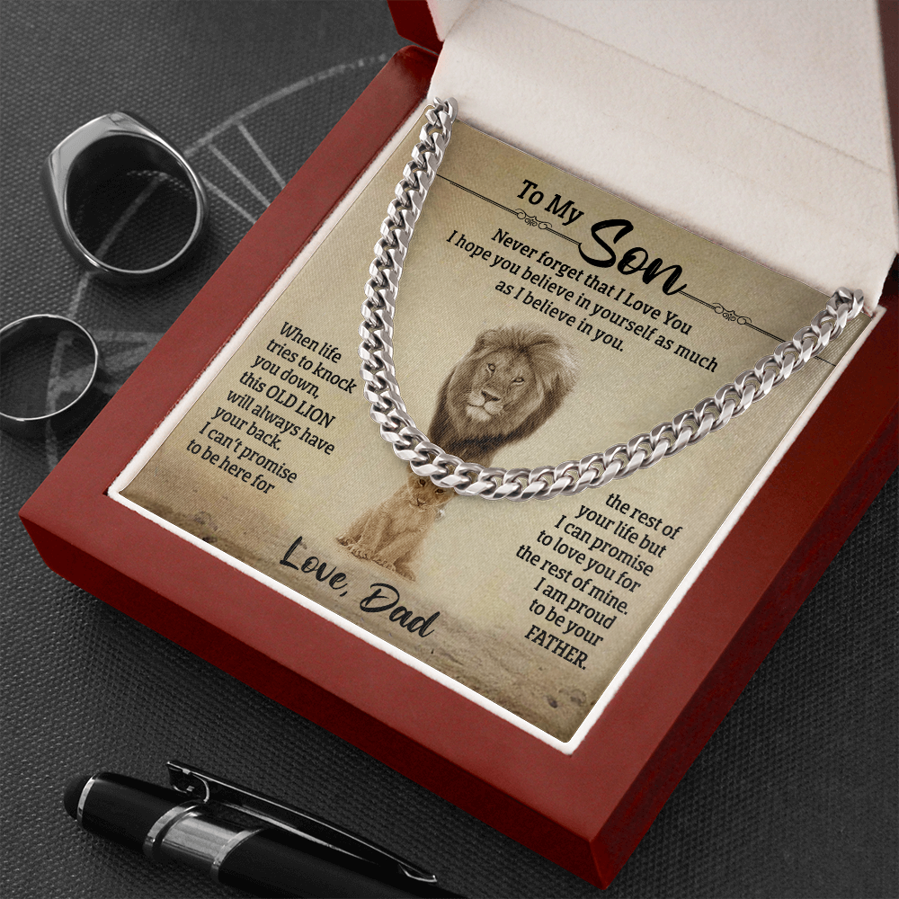 To My Son - This Old Lion Will Always Have Your Back - Cuban Link Necklace