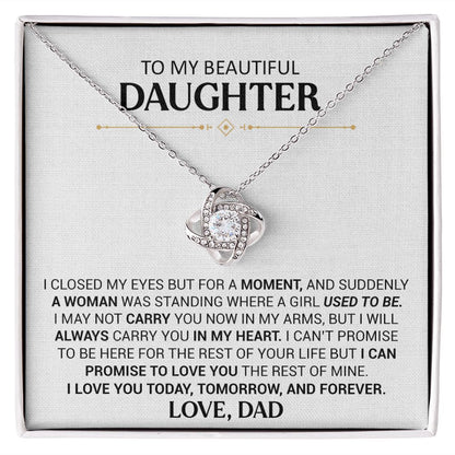 To My Beautiful Daughter - I Love You Today And Forever - Love Knot Necklace
