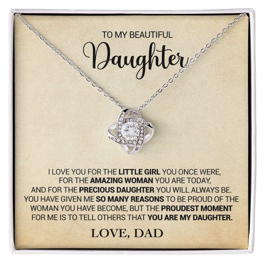 To My Daughter - Proud That You Are My Daughter - Love Dad - Love Knot Necklace