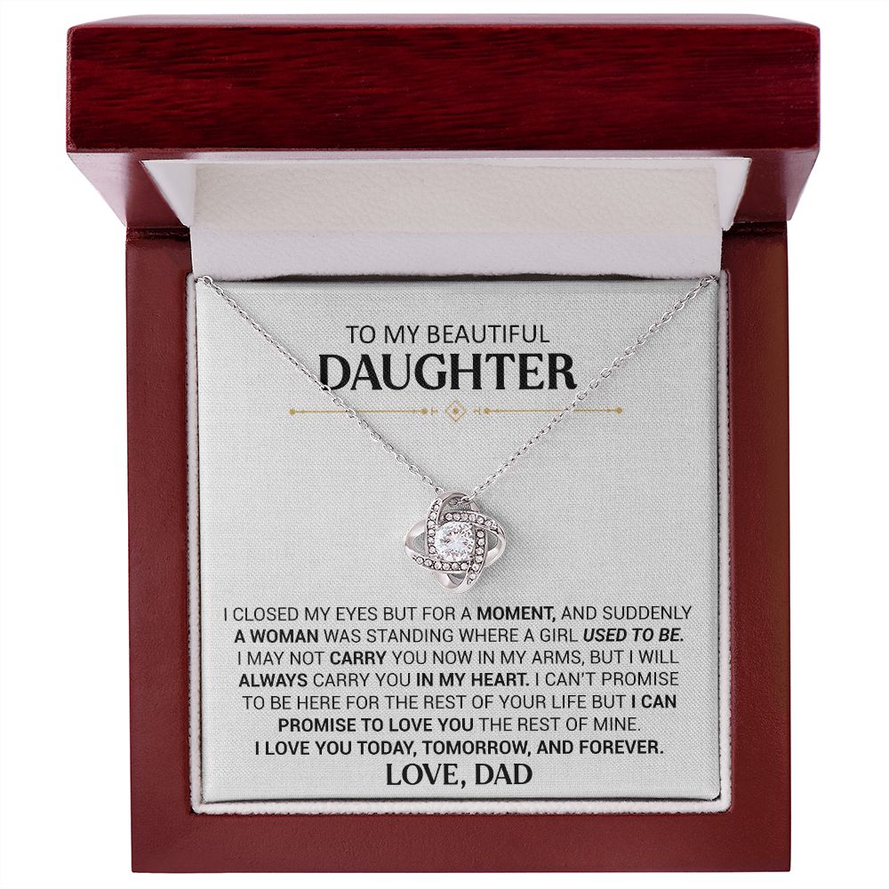 To My Beautiful Daughter - I Love You Today And Forever - Love Knot Necklace