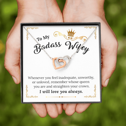 To My Badass Wifey - Remember Whose Queen You Are - Interlocking Hearts Necklace