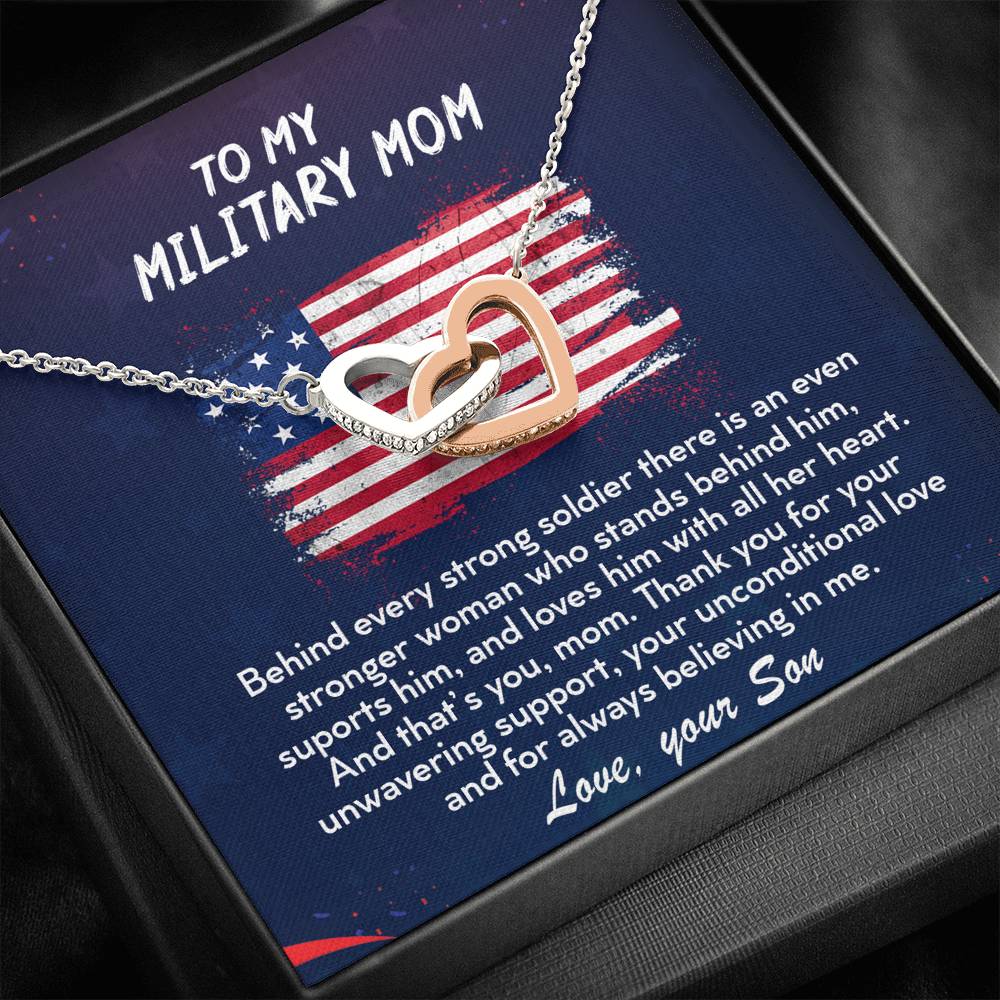 TO MY MILITARY MOM - Two Hearts Embellished With Cubic Zirconia Stones