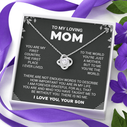 To My Loving Mom - To Me You're The World - Love Knot Necklace