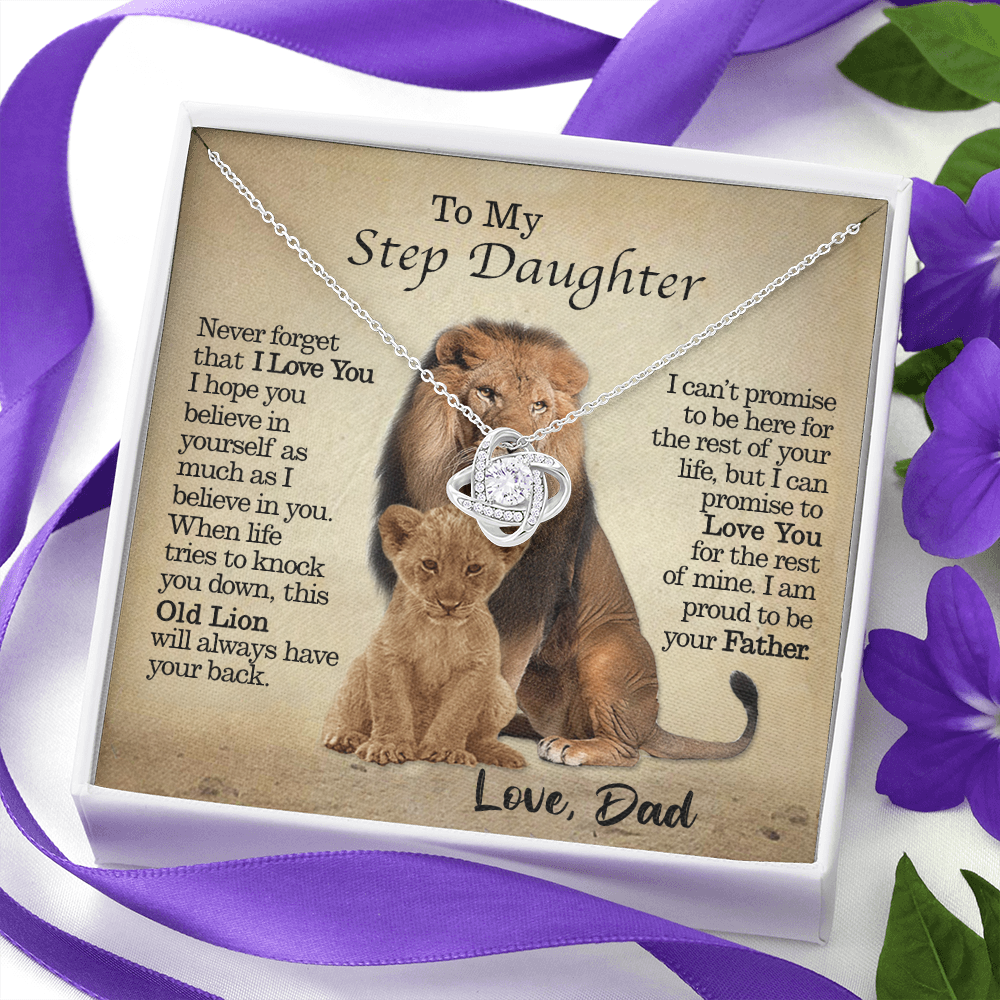 To My Step Daughter - This Old Lion Will Always Have Your Back - Love Knot Necklace