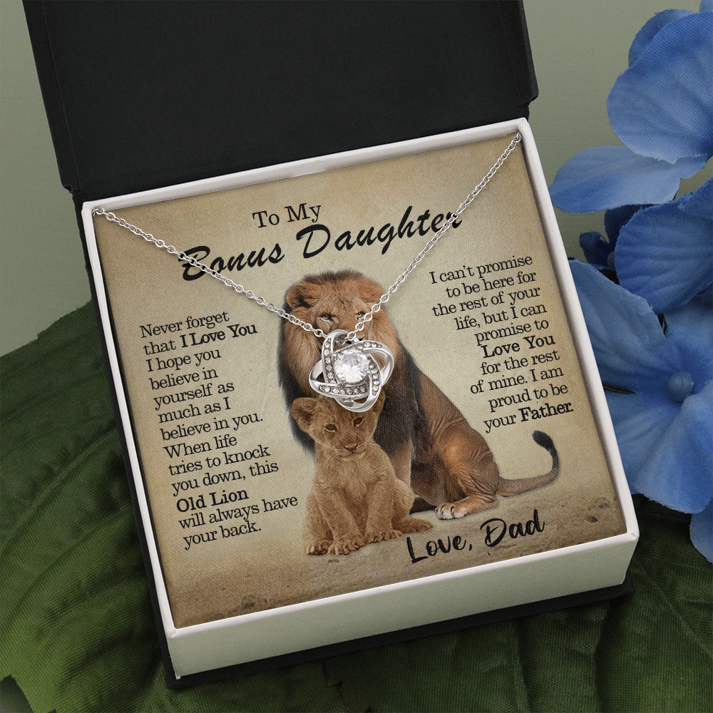 To My Bonus Daughter - This Old Lion Will Always Have Your Back - Love Knot Necklace