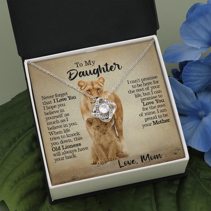 To My Daughter - This Old Lioness Will Always Have Your Back - Love Knot Necklace