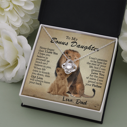 To My Bonus Daughter - This Old Lion Will Always Have Your Back - Love Knot Necklace