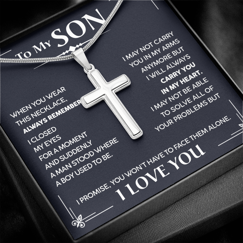 To My Son - I Will Always Carry You In My Heart - Cross Necklace