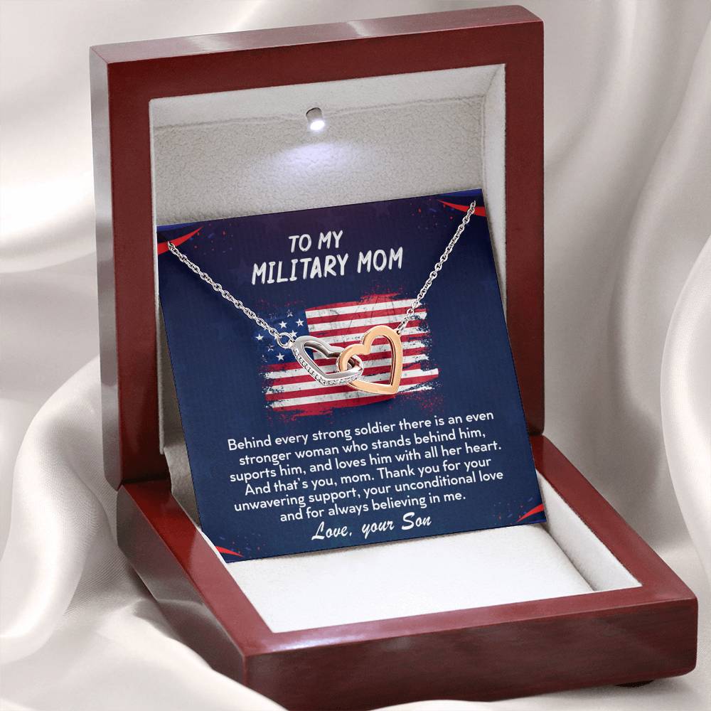 TO MY MILITARY MOM - Two Hearts Embellished With Cubic Zirconia Stones