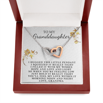 To My Granddaughter - I Hugged This Little Pendant - Interlocking Hearts Necklace