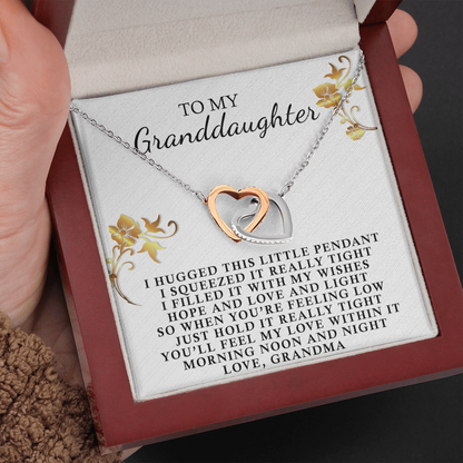 To My Granddaughter - I Hugged This Little Pendant - Interlocking Hearts Necklace