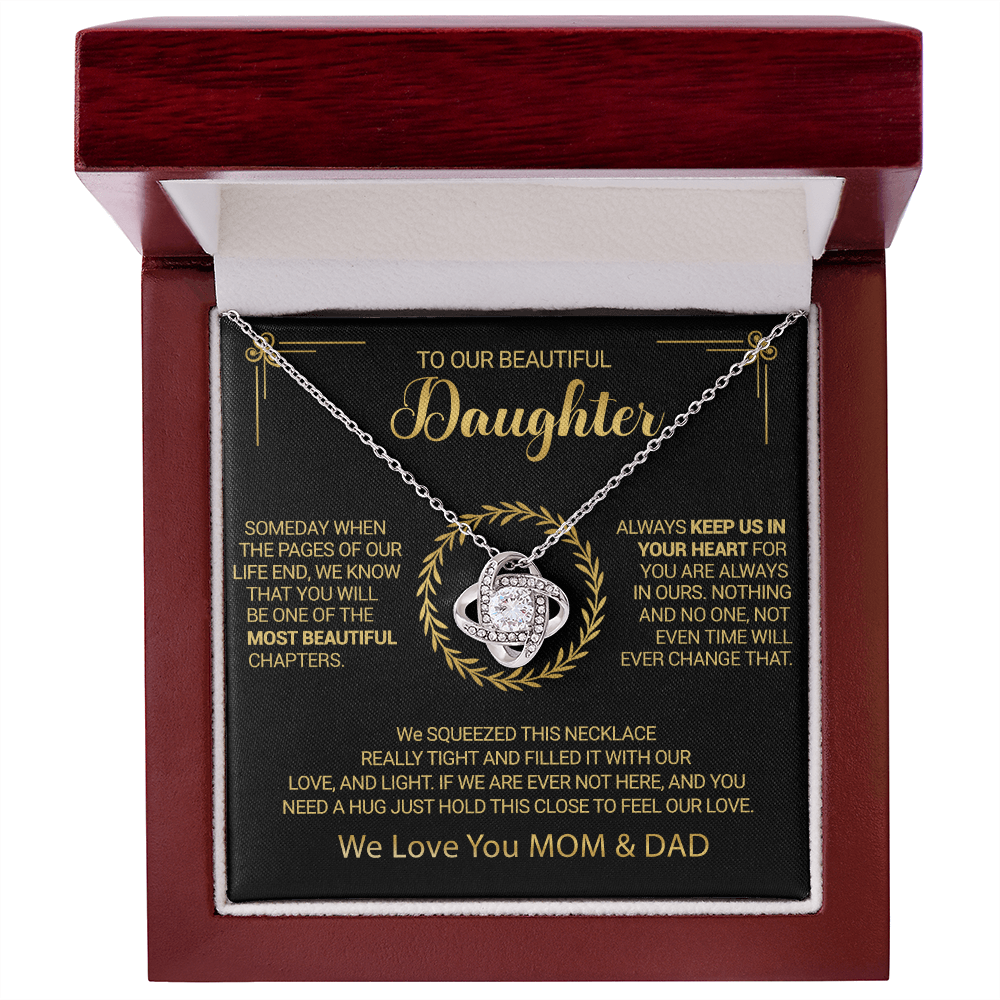 To Our Beautiful Daughter - Always Keep Us In Your Heart - Love Knot Necklace
