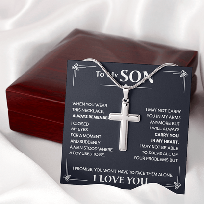 To My Son - I Will Always Carry You In My Heart - Cross Necklace