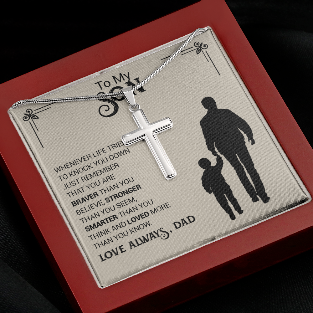 To My Son - You are Braver Thank You Seem - Cross Necklace